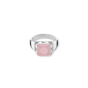 Ring Spikes Square Rose Quartz silver-pink