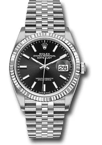 Rolex Steel Datejust 36 Watch - Fluted Bezel - Black Index Dial - Jubilee Bracelet - 126234 bkij