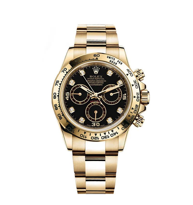 Rolex Yellow Gold Cosmograph Daytona 40 Watch - Black Diamond Dial - 116508 bkd