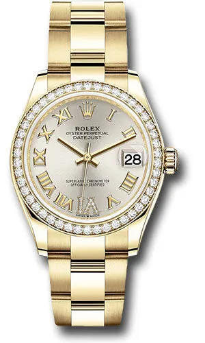 Rolex Yellow Gold Datejust 31 Watch - Diamond Bezel - Silver Diamond Six Dial - Oyster Bracelet - 278288RBR sdr6o