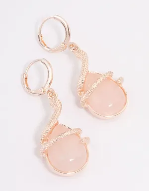 Rose Gold Rose Quartz Snake Wrapped Drop Earrings