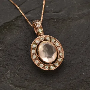 Rose Quartz Necklace - Pink Quartz Necklace - Rose Gold Vintage Pendant