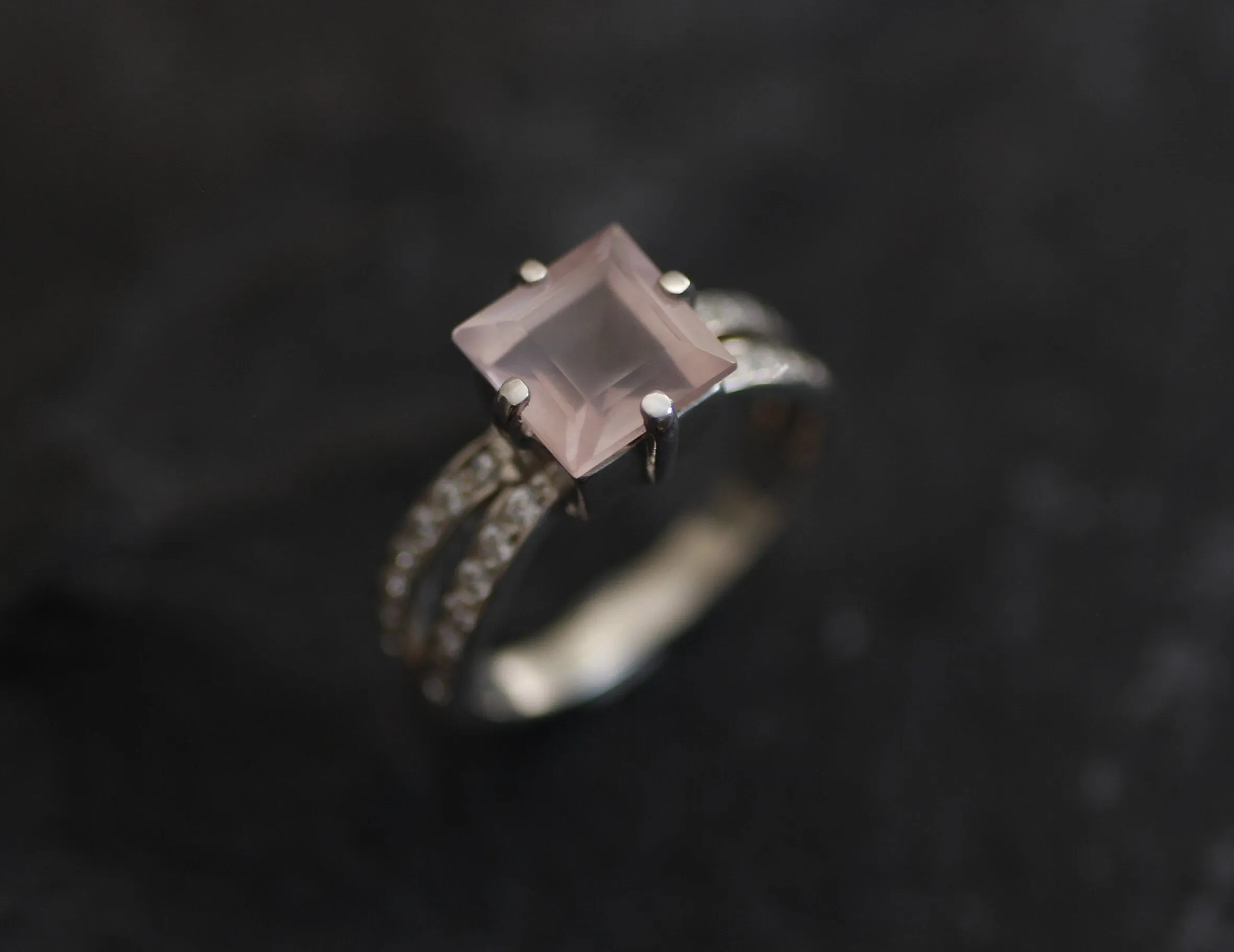 Rose Quartz Ring - Pink Square Ring - Split Shank Ring