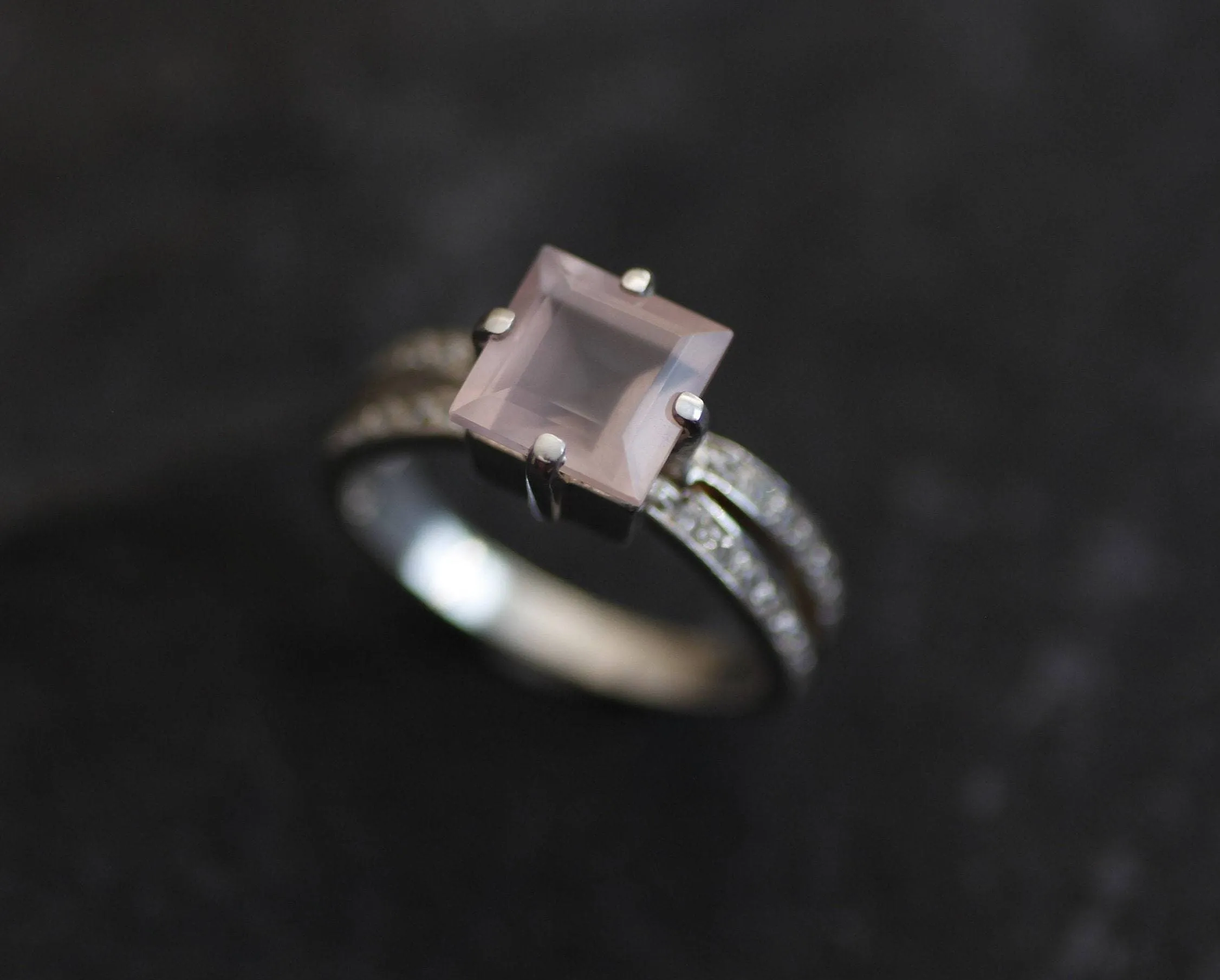 Rose Quartz Ring - Pink Square Ring - Split Shank Ring