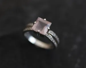 Rose Quartz Ring - Pink Square Ring - Split Shank Ring