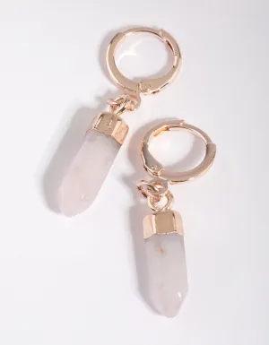 Rose Quartz Shard Huggie Hoop Earrings
