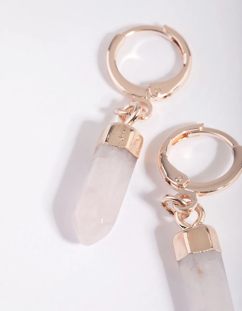 Rose Quartz Shard Huggie Hoop Earrings