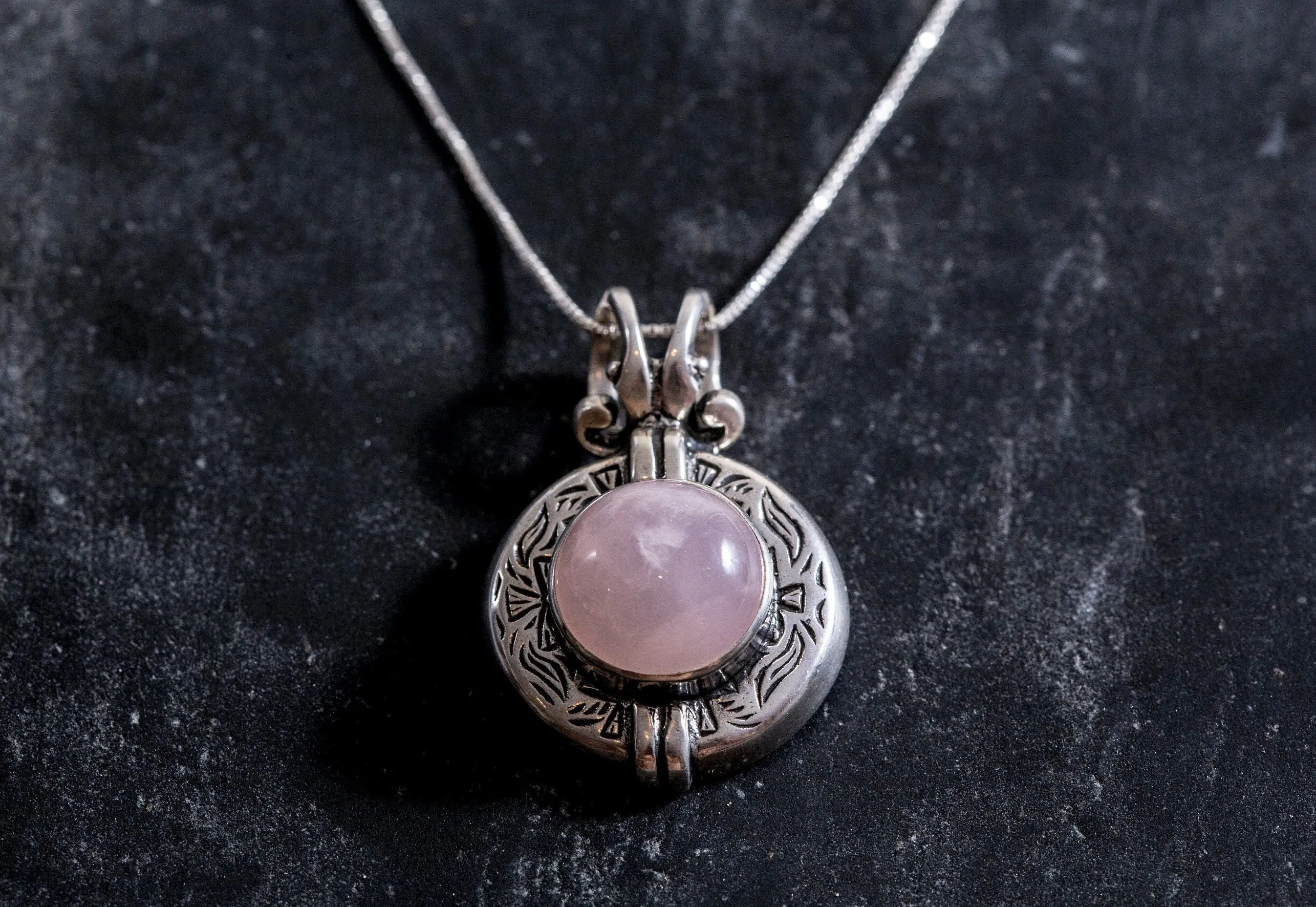 Rose Quartz Statement Necklace - Pink Boho Pendant - Large Solitaire Necklace