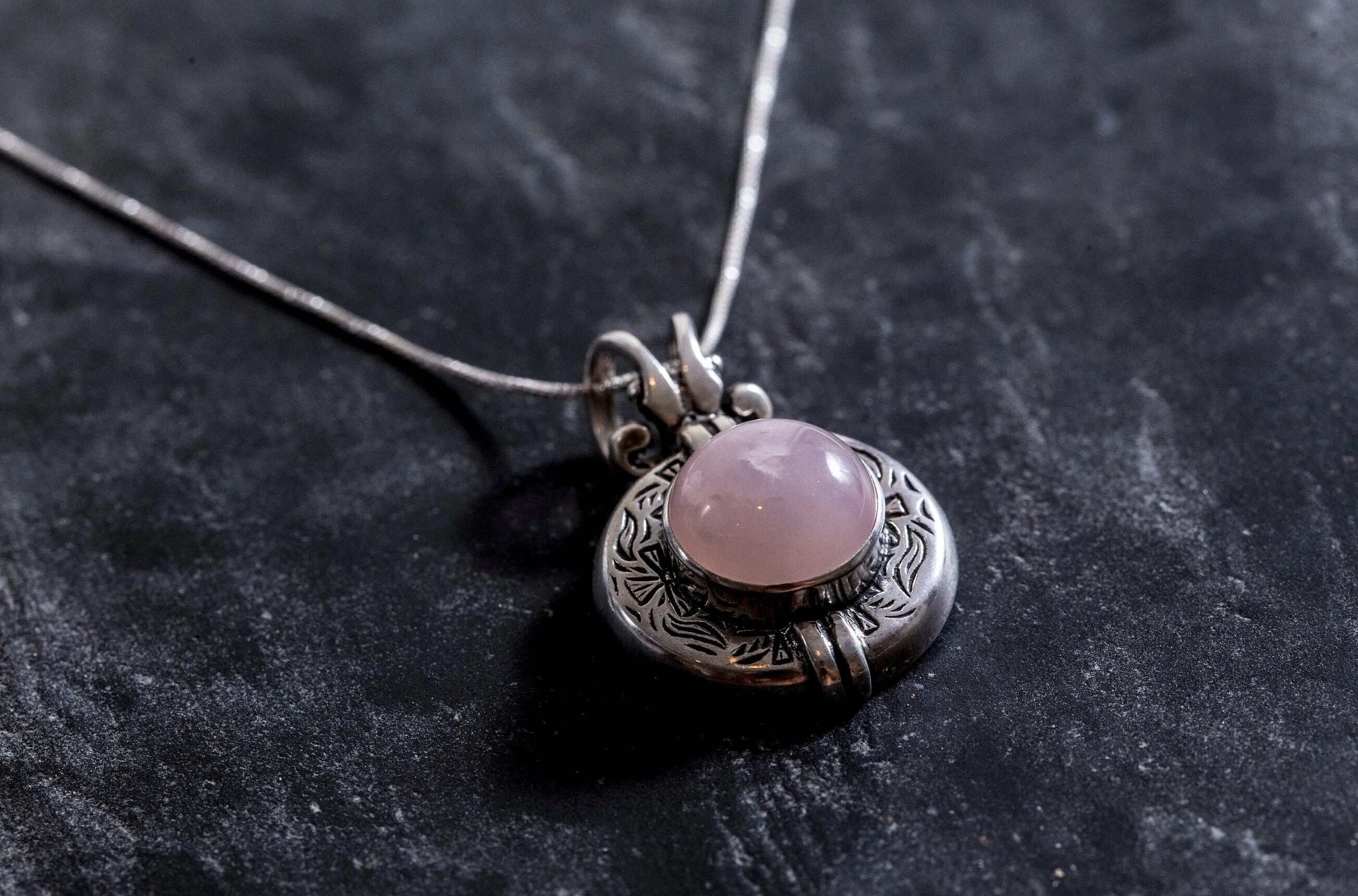 Rose Quartz Statement Necklace - Pink Boho Pendant - Large Solitaire Necklace
