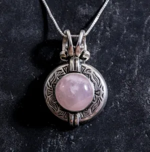 Rose Quartz Statement Necklace - Pink Boho Pendant - Large Solitaire Necklace
