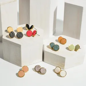 Round Druzy Stud Earrings