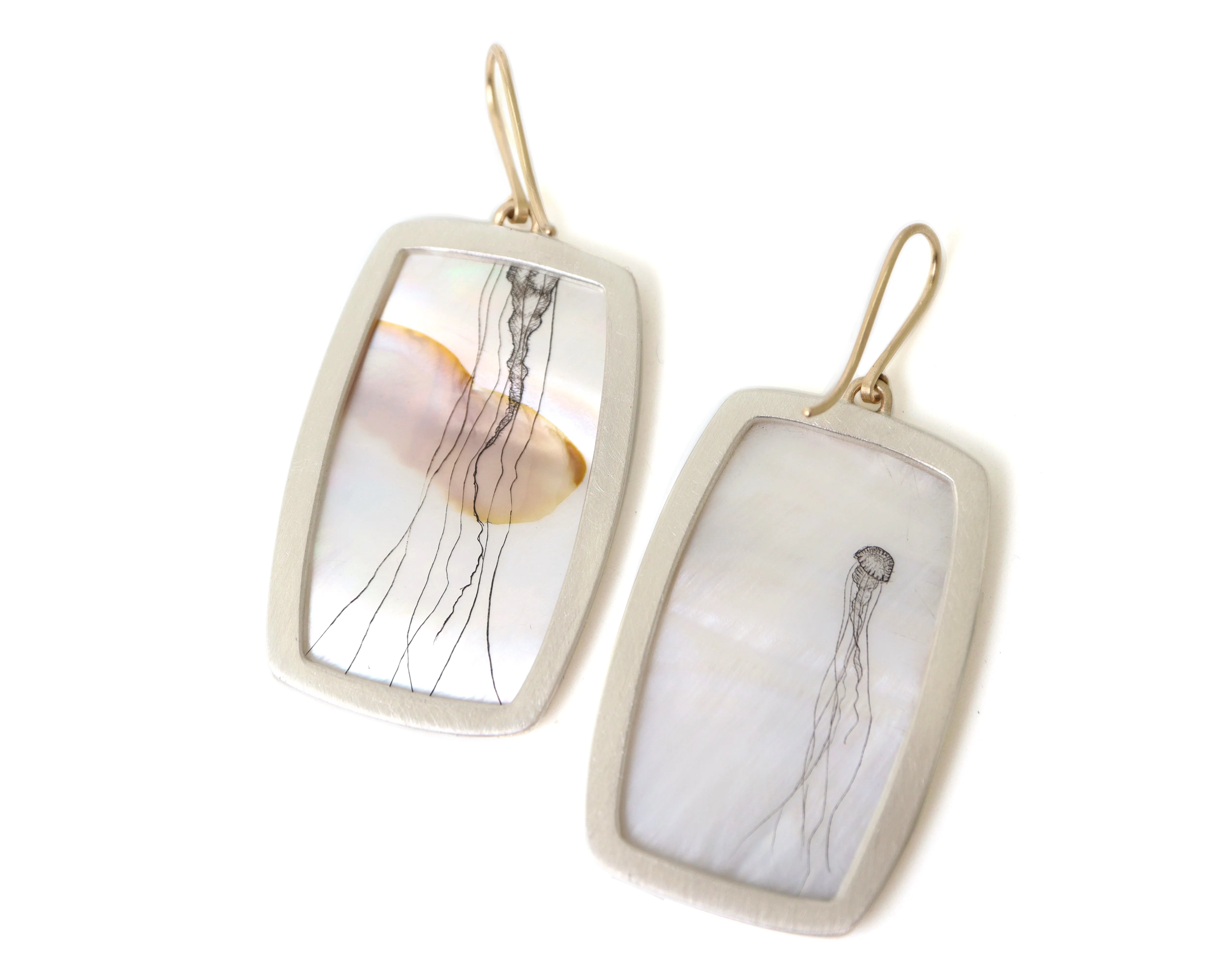 Sea Nettle Mother of Pearl Scrimshaw Earrings