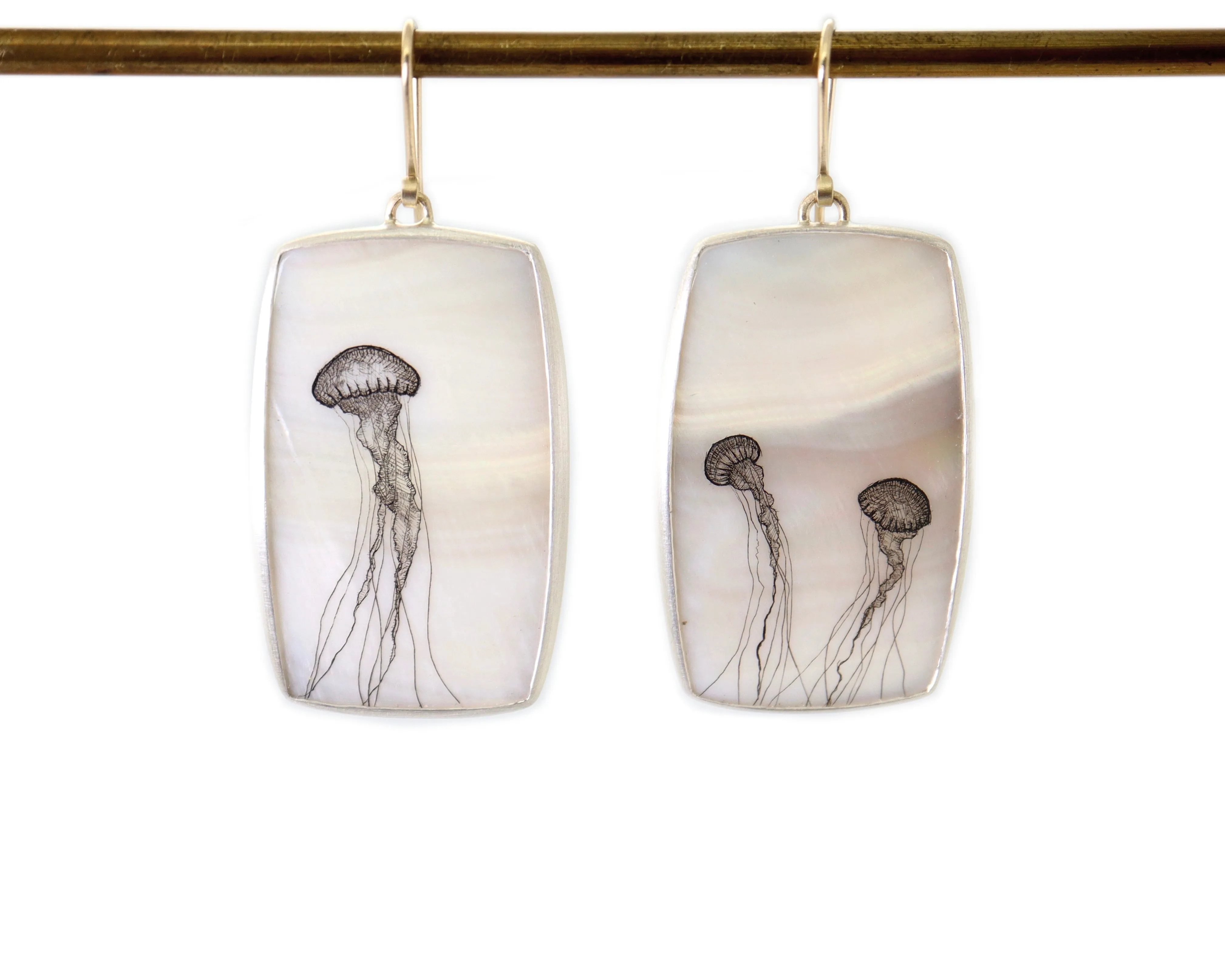 Sea Nettle Mother of Pearl Scrimshaw Earrings