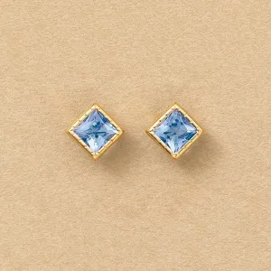 [Second Earrings] 18K Yellow Gold Blue Quartz Square Cut Earrings