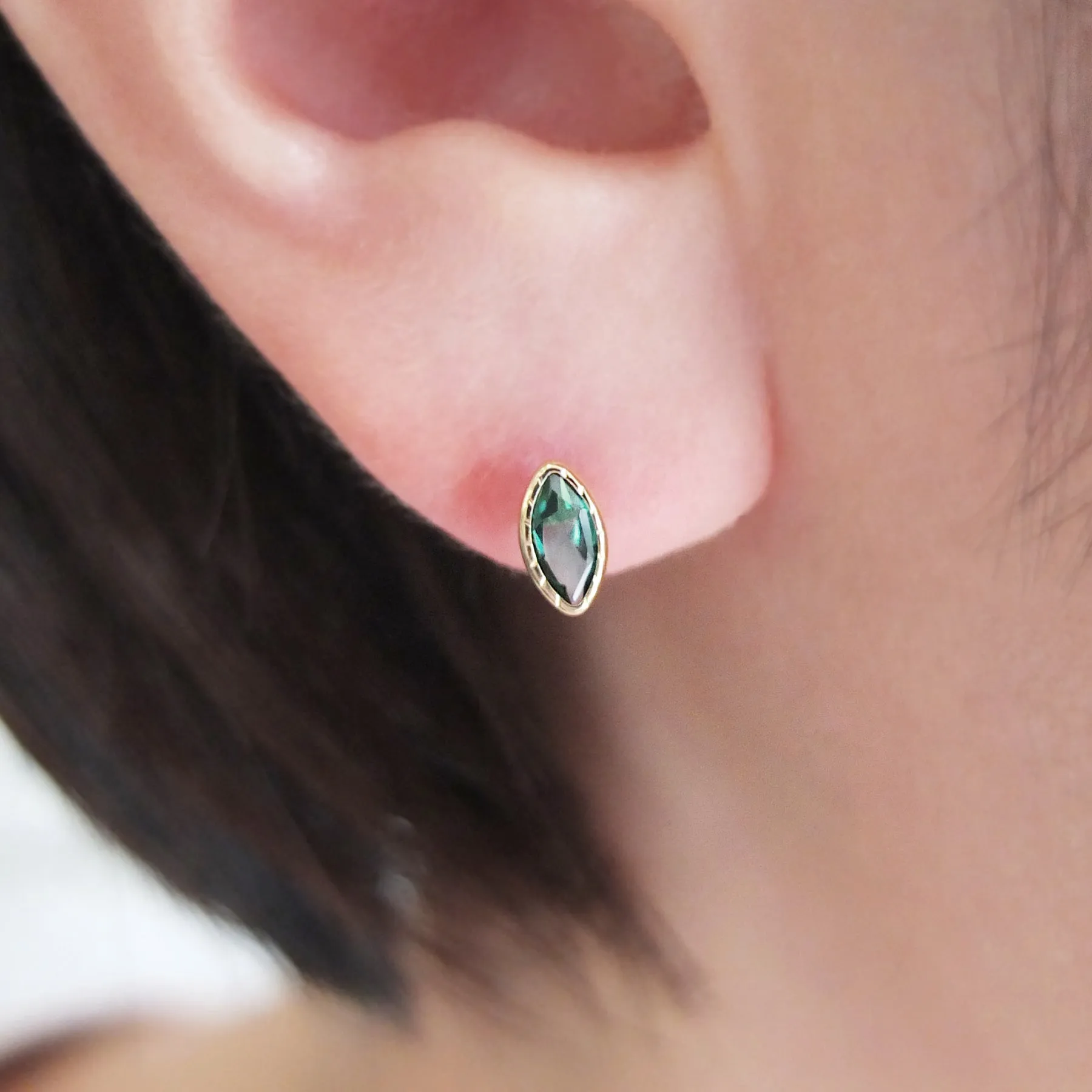 [Second Earrings] 18K Yellow Gold Green Quartz Marquise Cut Earrings