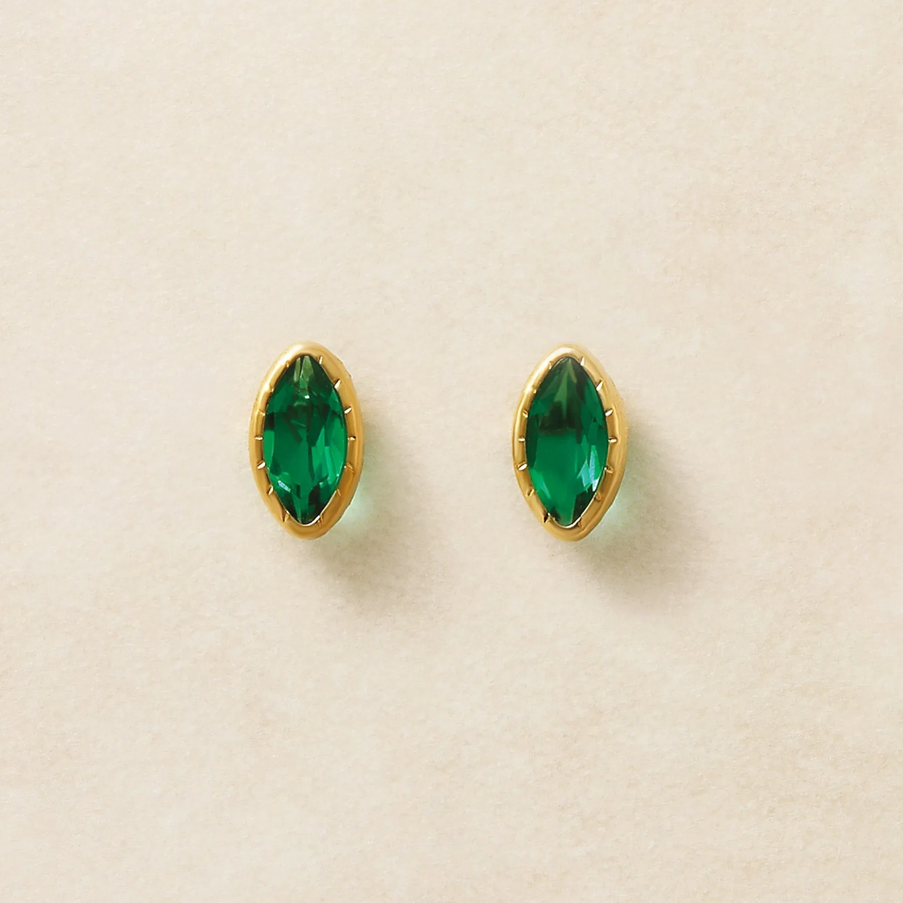 [Second Earrings] 18K Yellow Gold Green Quartz Marquise Cut Earrings