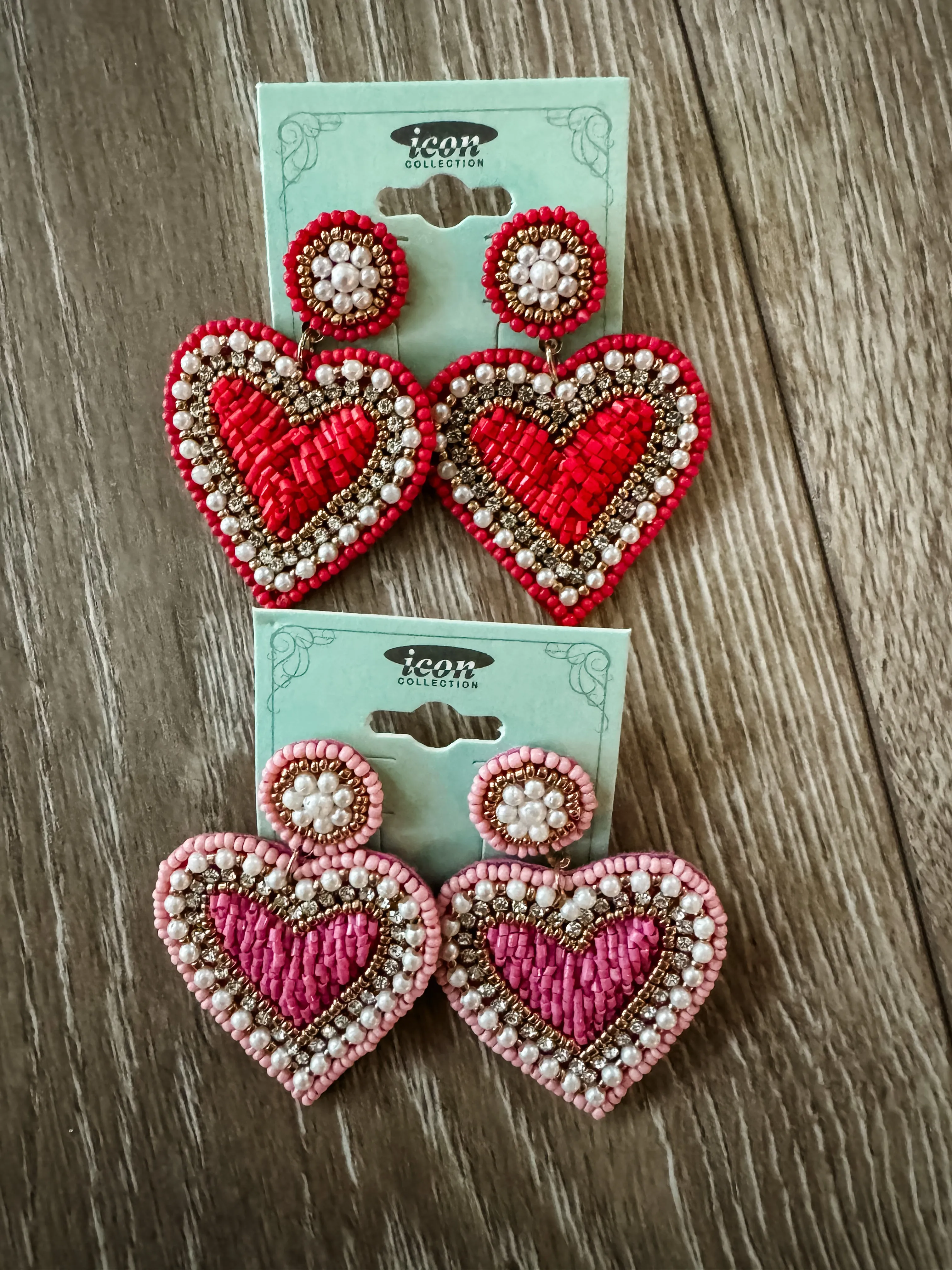 Seed Bead Heart Earrings