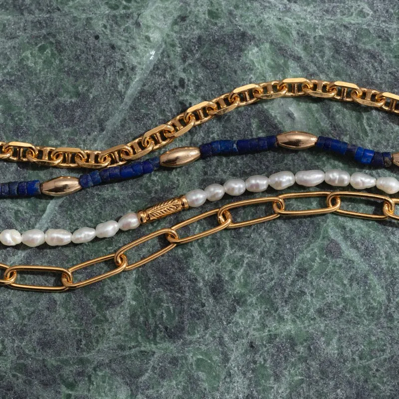 Seed Bracelet, Lapis Lazuli, Gold