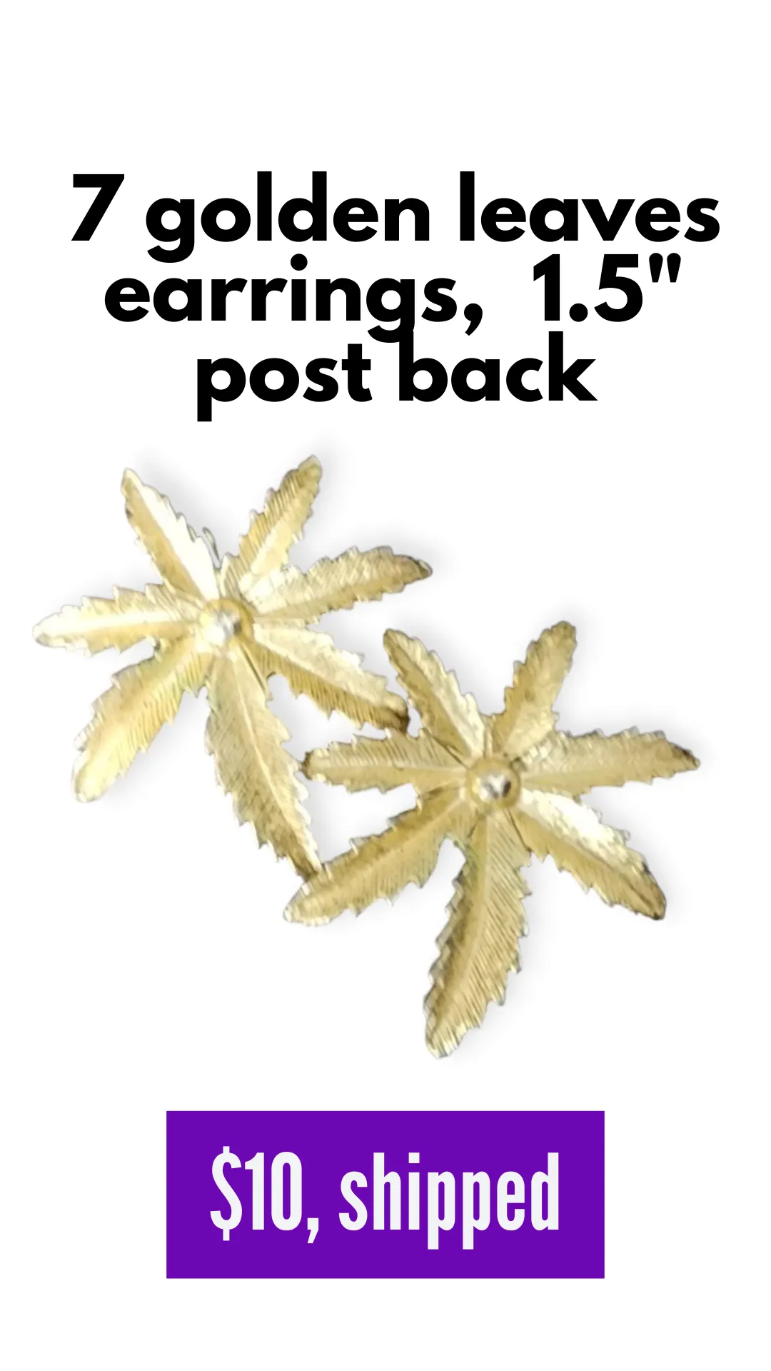 Seven golden leaves post back earrings