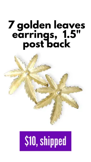 Seven golden leaves post back earrings