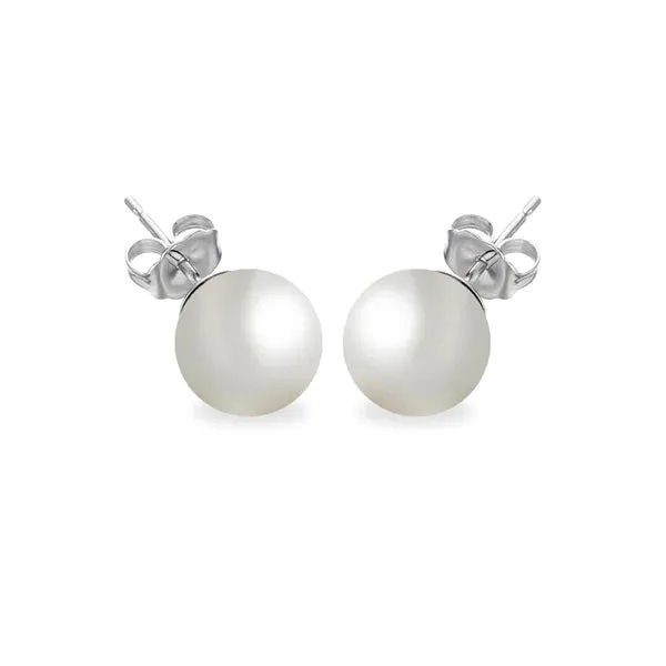 Silver 925 Rhodium Plated Pearl Stud Earrings