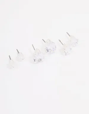 Silver Cubic Zirconia Stud Earrings Pack