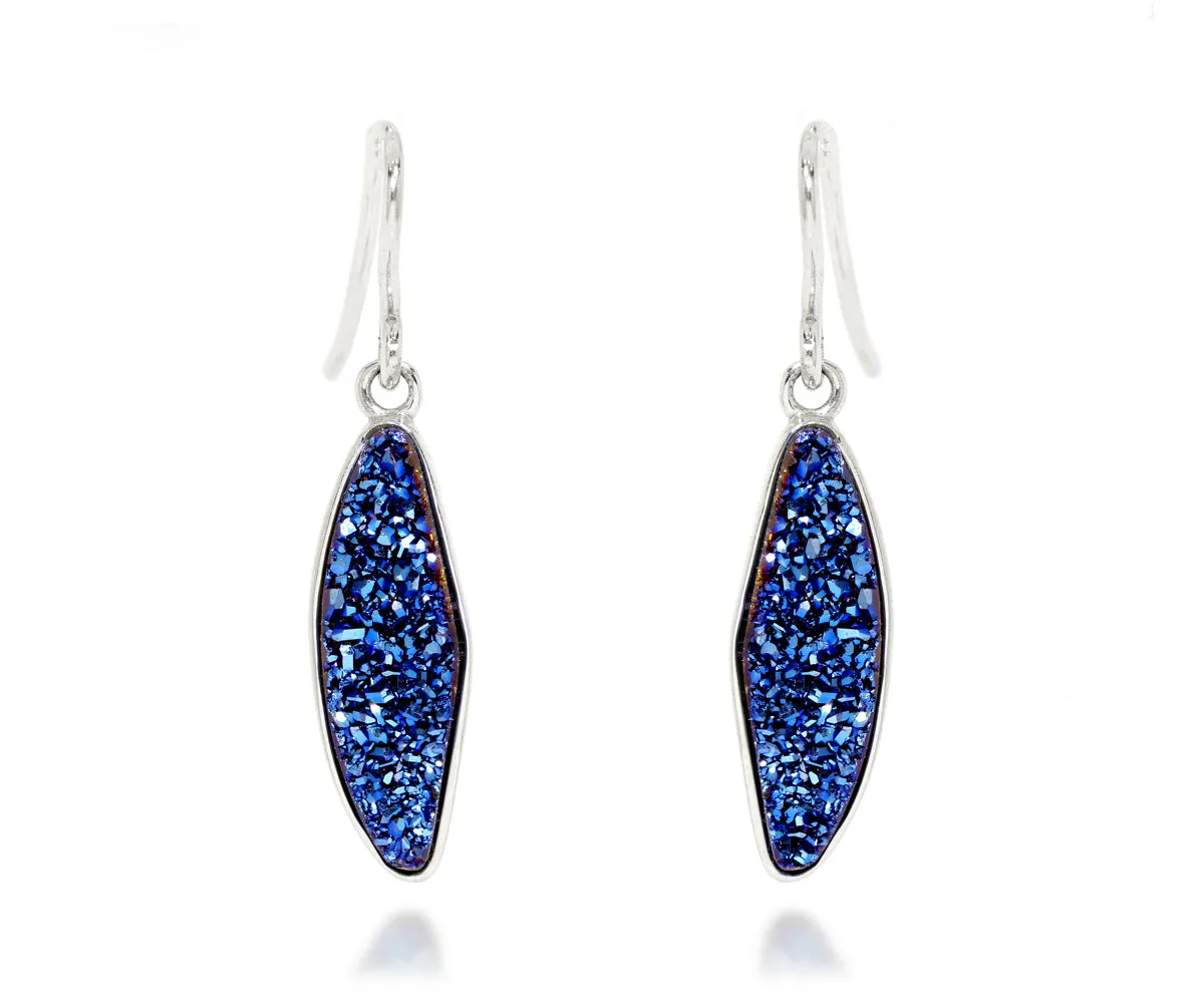 Small Marquise Blue Druzy Earrings