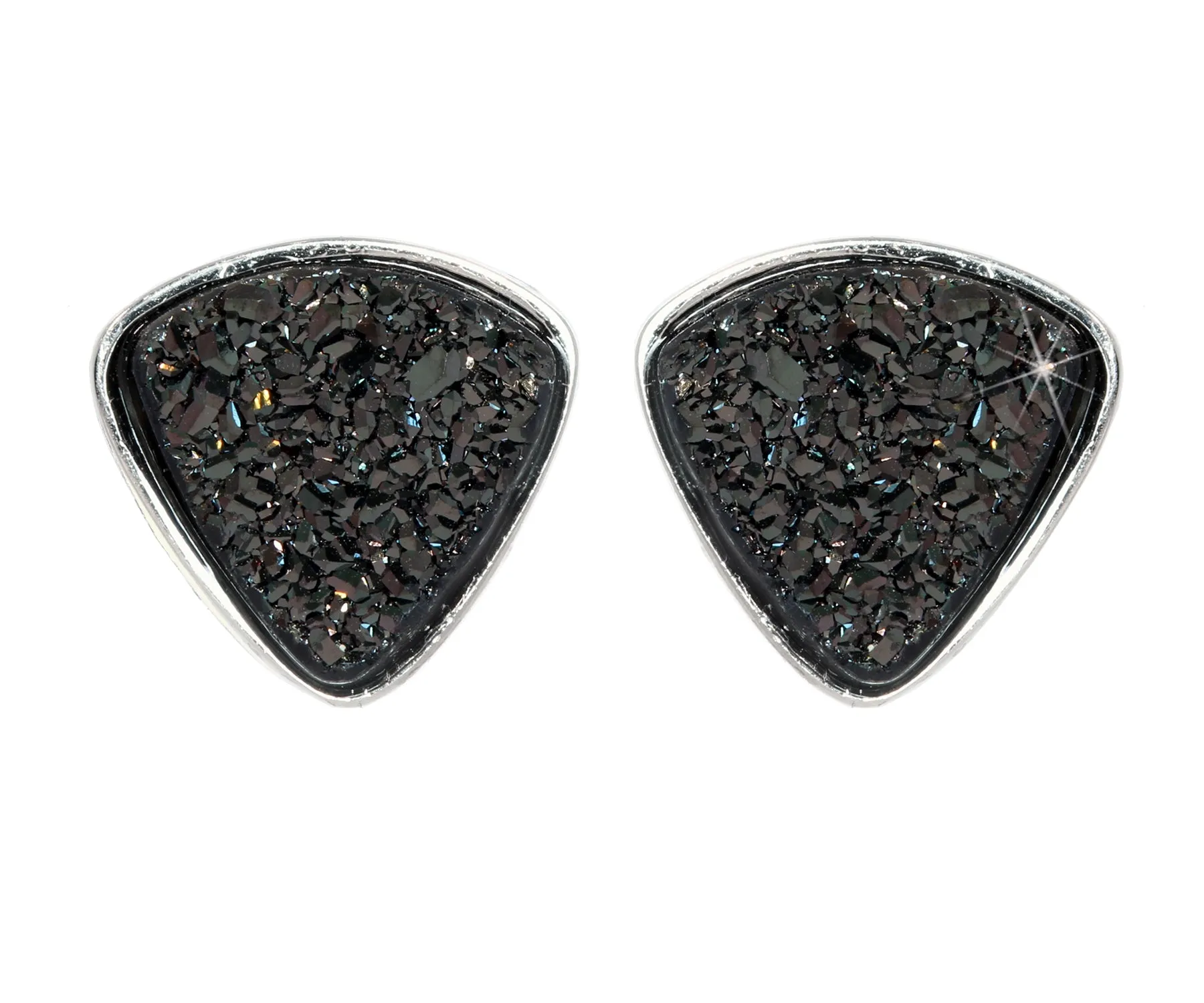 Small Triangle Black Druzy Stud Earrings