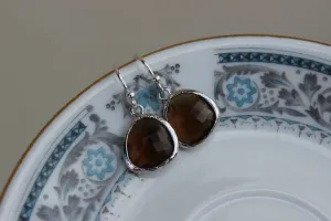 Smoky Brown Earrings Silver Plated - Sterling Silver Earwires - Bridesmaid Earrings - Bridal Earrings - Wedding Jewelry