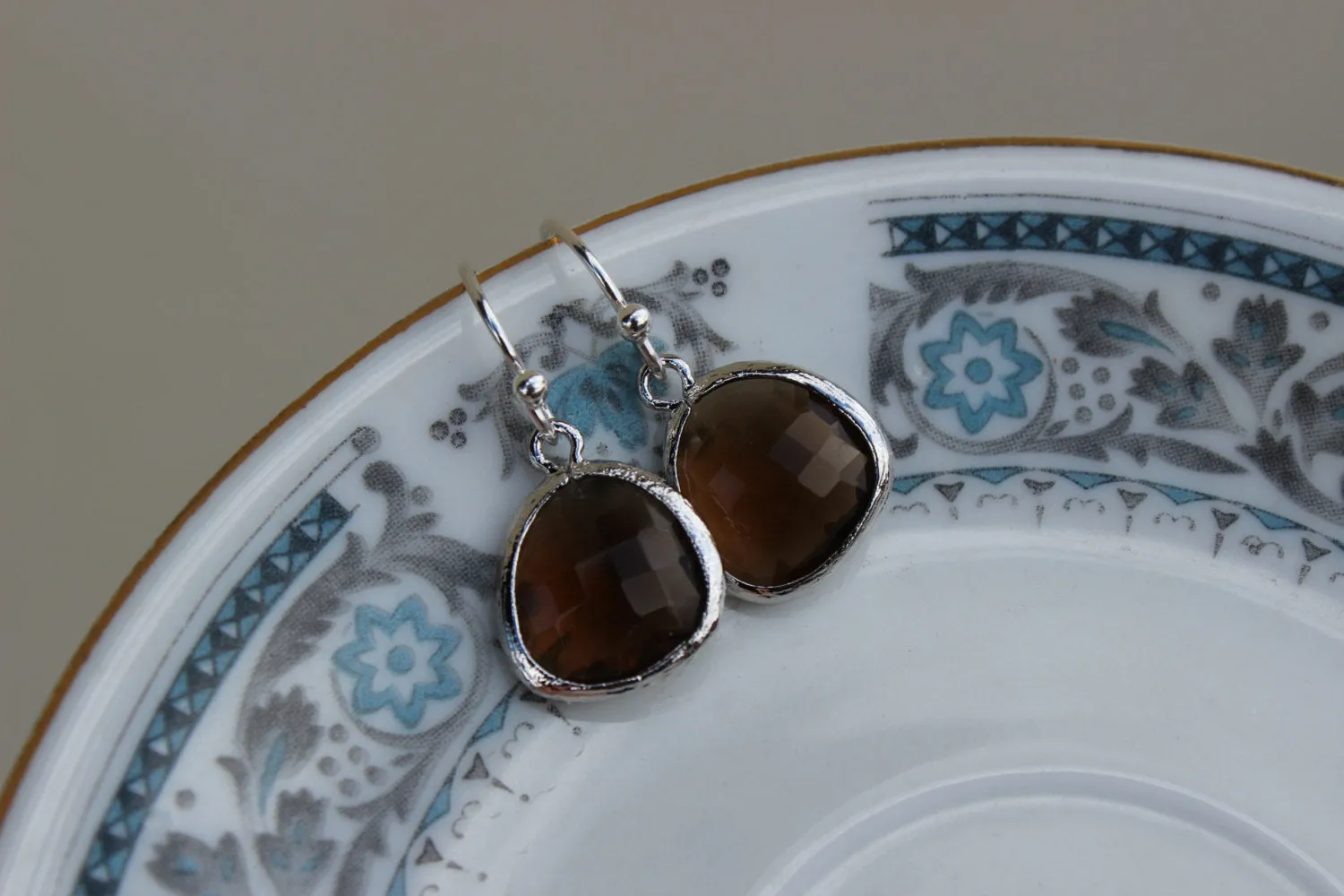 Smoky Brown Earrings Silver Plated - Sterling Silver Earwires - Bridesmaid Earrings - Bridal Earrings - Wedding Jewelry
