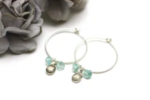 Smoky Quartz and Blue Apatite Hoop Earrings in Silver