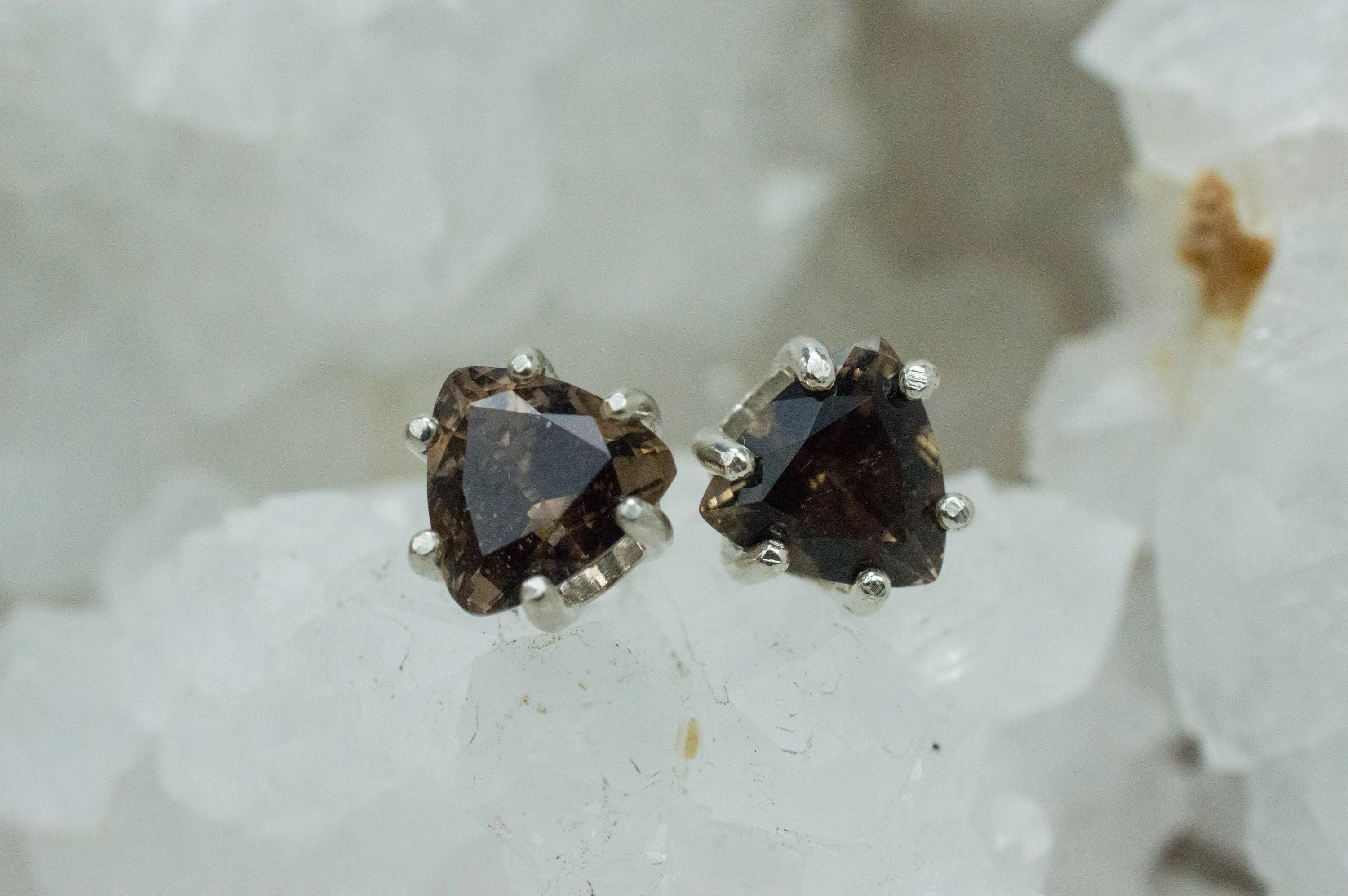 Smoky Quartz Earrings; Natural Untreated USA Quartz; 3.035cts