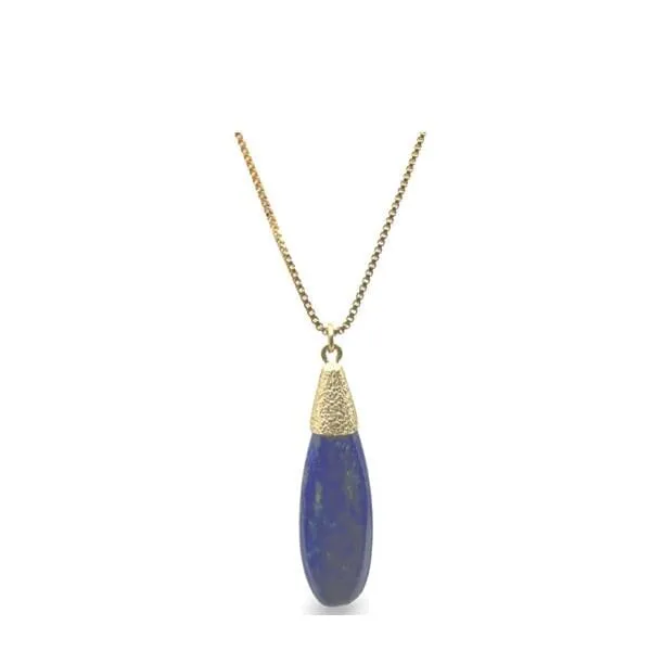 Smooth Long Pear Shape Semi Precious Necklace: Lapis (NGCP79LP)