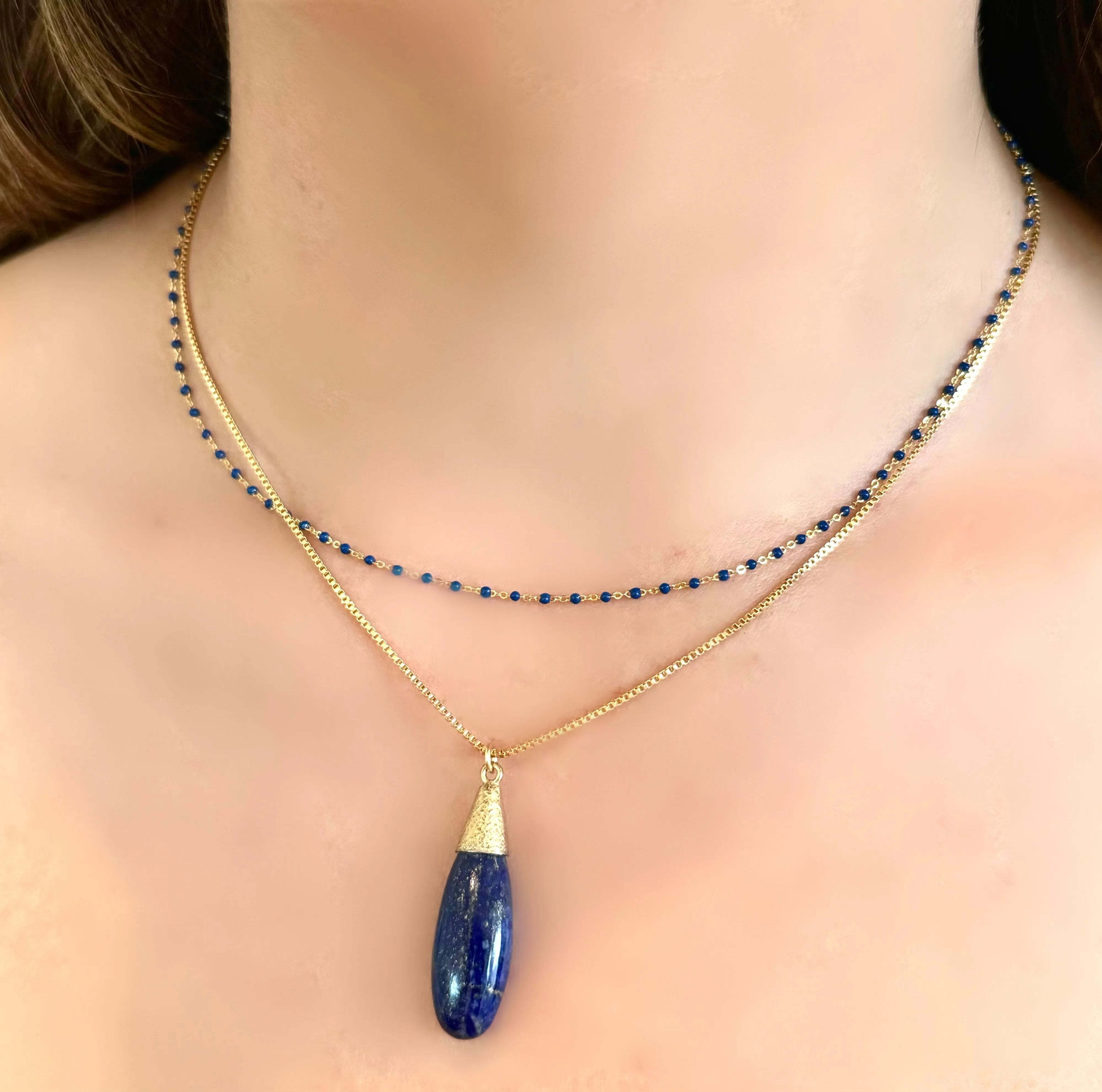 Smooth Long Pear Shape Semi Precious Necklace: Lapis (NGCP79LP)