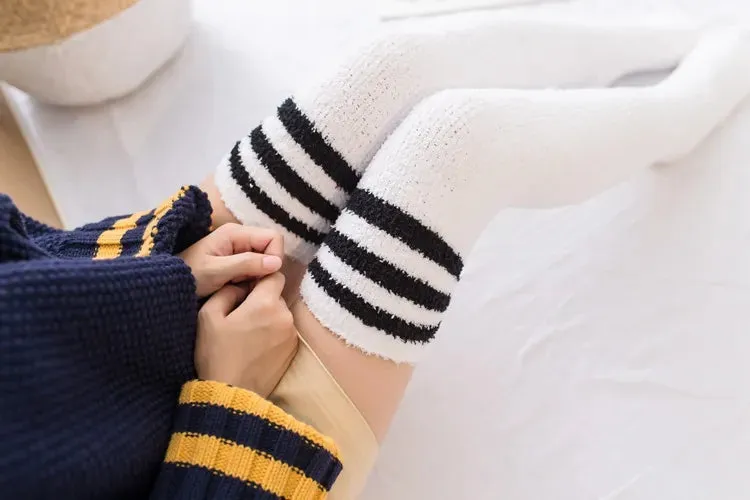 Soft Coral Fleece Striped Socks Collection
