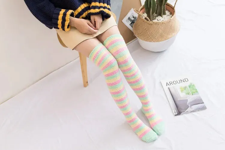 Soft Coral Fleece Striped Socks Collection