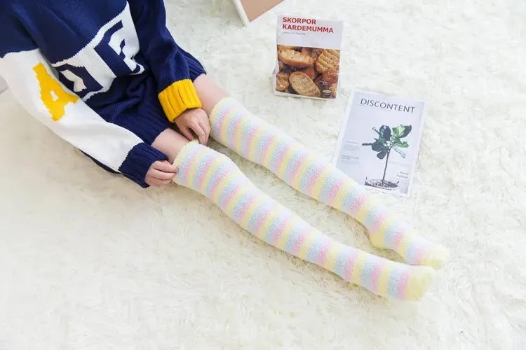 Soft Coral Fleece Striped Socks Collection