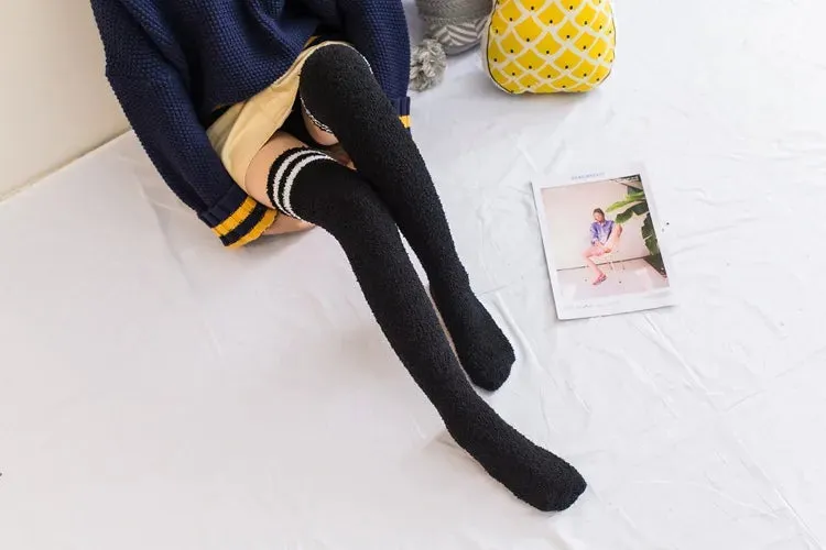 Soft Coral Fleece Striped Socks Collection