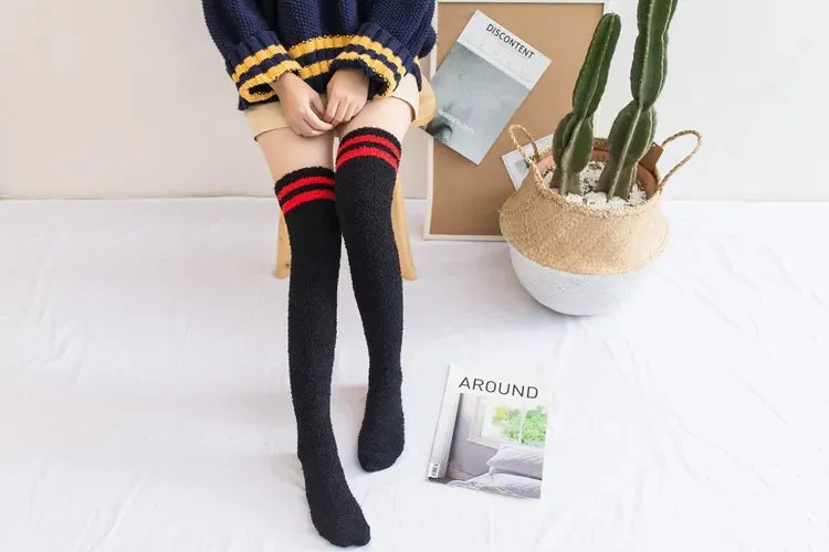 Soft Coral Fleece Striped Socks Collection