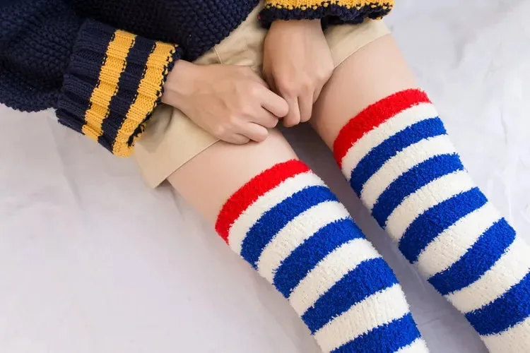 Soft Coral Fleece Striped Socks Collection