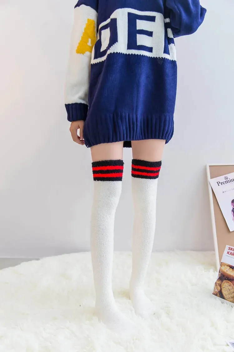 Soft Coral Fleece Striped Socks Collection