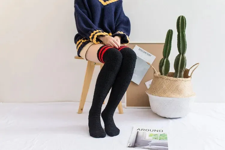Soft Coral Fleece Striped Socks Collection