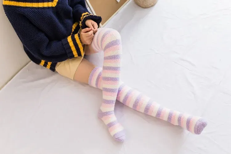 Soft Coral Fleece Striped Socks Collection