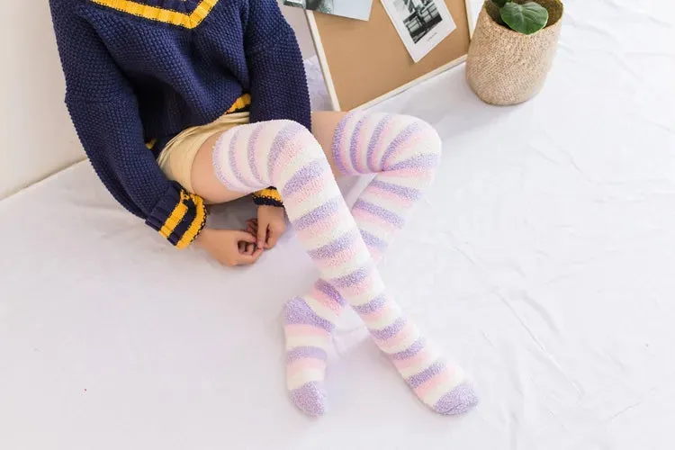 Soft Coral Fleece Striped Socks Collection