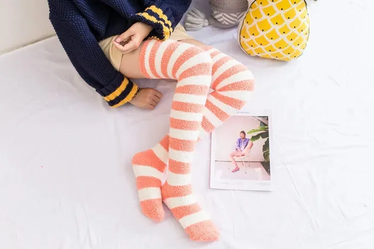 Soft Coral Fleece Striped Socks Collection