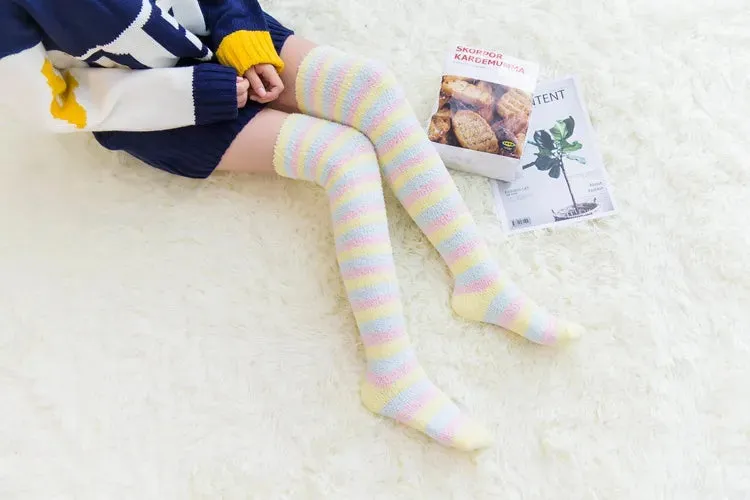 Soft Coral Fleece Striped Socks Collection
