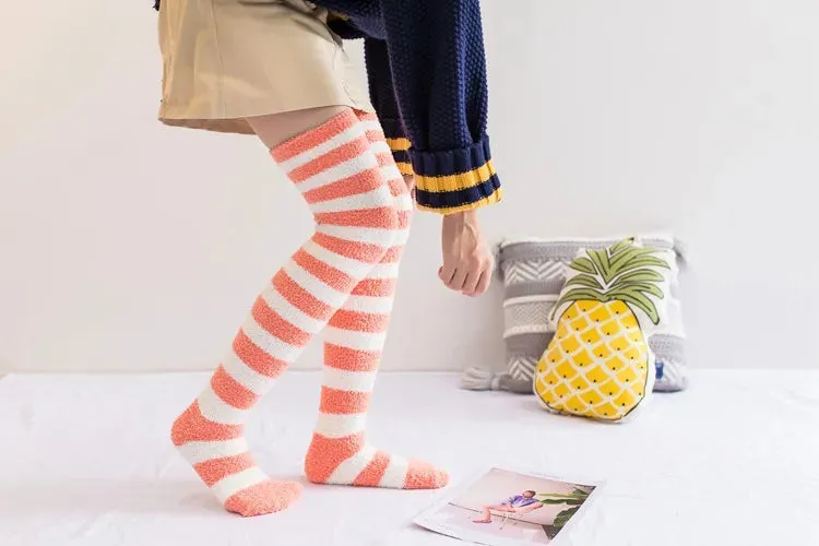 Soft Coral Fleece Striped Socks Collection