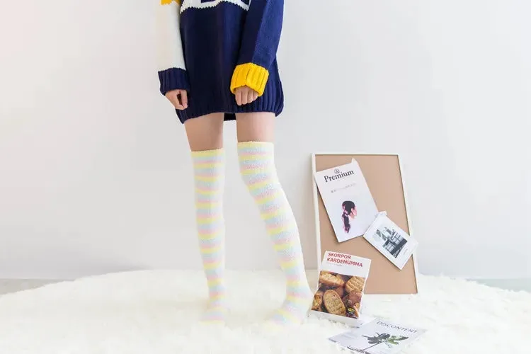 Soft Coral Fleece Striped Socks Collection