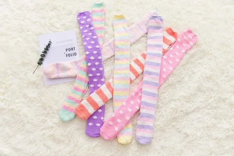 Soft Coral Fleece Striped Socks Collection
