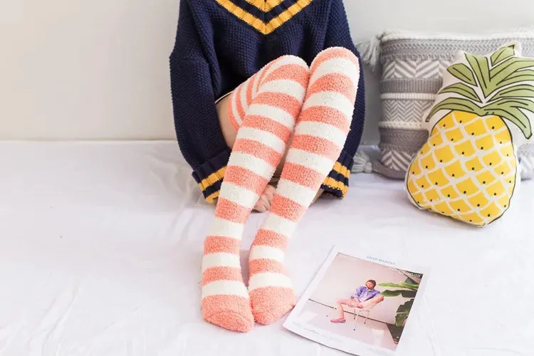 Soft Coral Fleece Striped Socks Collection